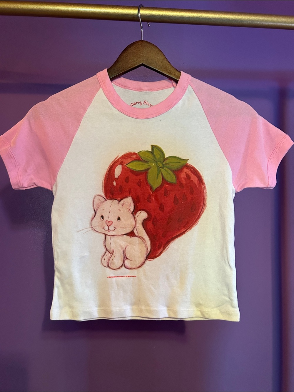 Pink & White Strawberry Shortcake Cat Graphic Raglan Tee